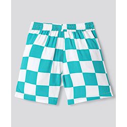 Bonfino Rayon Woven Half Sleeves Checkered Shirt & Shorts Set - Turquoise & White