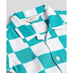 Bonfino Rayon Woven Half Sleeves Checkered Shirt & Shorts Set - Turquoise & White