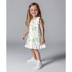 Bonfino Woven Sleeveless Printed Party Dress With Sequin Detailing - White