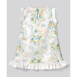 Bonfino Woven Sleeveless Printed Party Dress With Sequin Detailing - White
