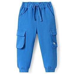 Bonfino Cotton Knit Ankle Length Lounge Pants With Cargo Pockets- Blue