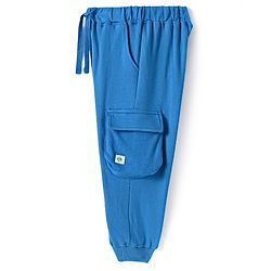 Bonfino Cotton Knit Ankle Length Lounge Pants With Cargo Pockets- Blue