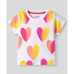 Bonfino 100% Cotton Knit Half Sleeves Hearts Printed Shorts Night Suit Pack of 2- Lilac & White