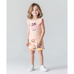 Bonfino 100% Cotton Sleeveless Sunshine Printed T-Shirt & Shorts Set - Peach