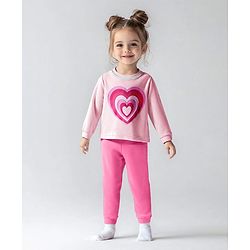 Bonfino 100% Cotton Full Sleeves Night Suit With Heart Print - Pink