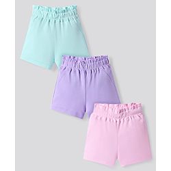 Bonfino 100% Cotton Knit Above Knee Length Solid Shorts Pack of 3 - Lavender Blue & Pink