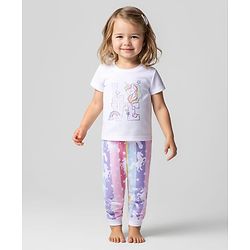 Bonfino 100% Cotton Knit Half Sleeves Night Suit with Unicorn Print - Lavender