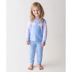 Bonfino 100% Cotton Knit Full Sleeves Night Suit with Unicorn Print - Light Blue