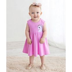 Bonfino 100% Cotton Knit Sleeveless Dress With Unicorn Embroidery & Bloomer - Pink