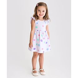 Bonfino Cotton Knit Frill Sleeves Frock & Bloomer With Polka Dot Print - White & Pink