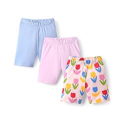 Bonfino Cotton Knit Cycling Shorts Pack with Floral Print Pack Of 3 - Blue & Lilac