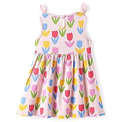 Bonfino 100% Cotton Knit Sleeveless Dress With Floral Print - Peach