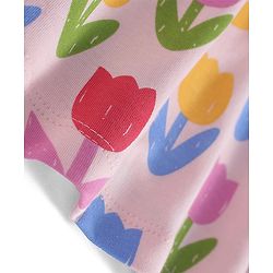 Bonfino 100% Cotton Knit Sleeveless Dress With Floral Print - Peach