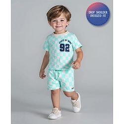 Bonfino 100% Cotton Knit Half Sleeves T-Shirt & Shorts Set With Number Print - Off White