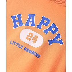 Bonfino 100% Cotton Knit Full Sleeves Nightsuit with Happy Text Print - Peach
