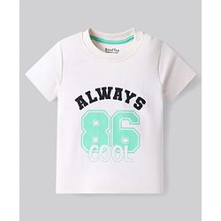 Bonfino 100% Cotton Knit Half Sleeves Night Suit with Text Print - Offwhite & Mint