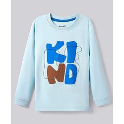 Bonfino 100% Cotton Knit Full Sleeves Nightsuit with Be Kind Text Print - Blue