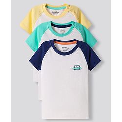 Bonfino 100% Cotton Knit Raglan Half Sleeves Color Block T-Shirts Pack Of 3 - Yellow & White