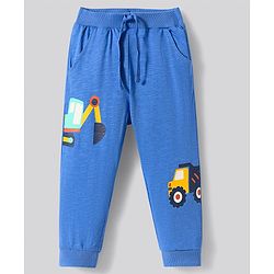Bonfino 100% Cotton Knit Full Length Jogger With Vehicle Print - Blue