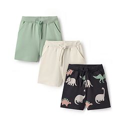 Bonfino 100% Cotton Knit Above Knee Length Shorts With Animal Print Pack Of 3 - Light Green Grey & Black
