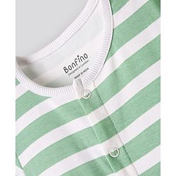 Bonfino 100% Cotton Half Sleeves  Rompers with Stripes & Animal Print Pack of 3 - Light Green & White
