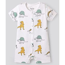 Bonfino 100% Cotton Half Sleeves  Rompers with Stripes & Animal Print Pack of 3 - Light Green & White