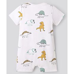Bonfino 100% Cotton Half Sleeves  Rompers with Stripes & Animal Print Pack of 3 - Light Green & White