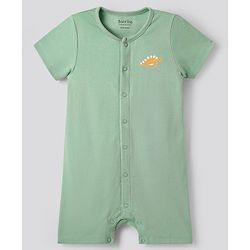 Bonfino 100% Cotton Half Sleeves  Rompers with Stripes & Animal Print Pack of 3 - Light Green & White