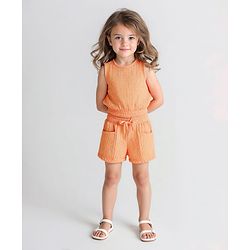 Bonfino Woven Sleeveless Textured Co-Ords Top & Shorts Set - Orange