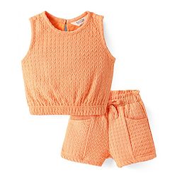 Bonfino Woven Sleeveless Textured Co-Ords Top & Shorts Set - Orange