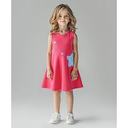 Bonfino 100% Cotton Knit Sleeveless Dress with Sling Bag Print - Dark Pink
