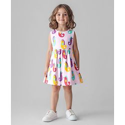 Bonfino 100% Cotton Knit Sleeveless Dress with Birds Print - Lavender