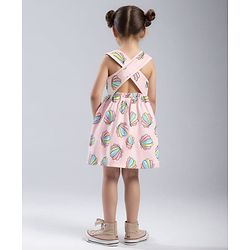 Bonfino 100% Cotton Knit Sleeveless Frock with Floral Print - Pink