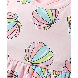 Bonfino 100% Cotton Knit Sleeveless Frock with Floral Print - Pink
