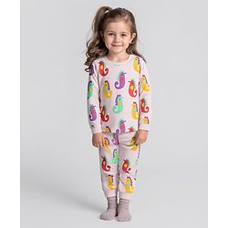 Bonfino 100% Cotton Knit Full Sleeves Co-ords Night Suit with Bird Print - Lavender