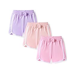 Bonfino 100% Cotton Knit Solid Color Shorts with Bow Applique Pack of 3 - Pink Peach & Lilac