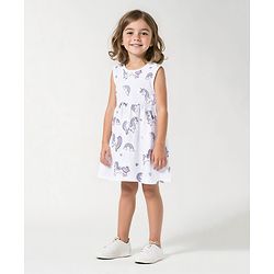 Bonfino 100% Cotton Knit Sleeveless Dress with Unicorn Print - White