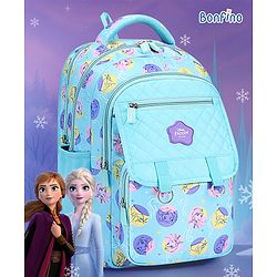 Bonfino Disney Frozen Backpack| 3 Main Compartments, 2 Front Pockets, 2 side Bottle Pockets|Water Resistant|Long lasting & Durable Zippers | For School & Outdoors|Light Blue- 16inches