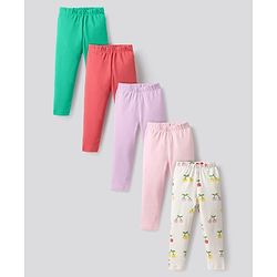 BONFINO Cotton Knit Solid Colour Leggings Pack Of 5 - Multicolour