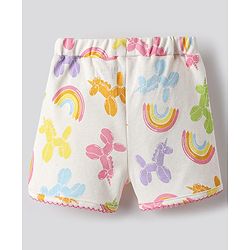 Bonfino 100% Cotton Knit Frill Sleeves T-Shirt & Shorts Co-Ord Set With Rainbow & Balloon Horse Print - White