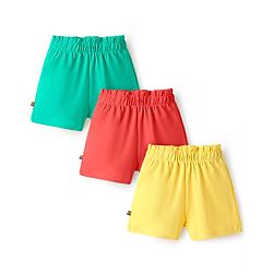 Bonfino 100% Cotton Knit Solid Colour Shorts Pack Of 3 - Red Green & Yellow