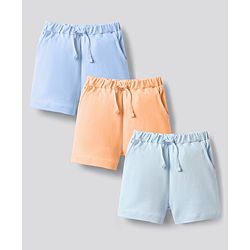 Bonfino Cotton Knit Above Knee Length Solid Colour Shorts Pack Of 3 - Light Blue & Orange