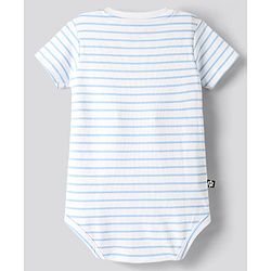 Bonfino 100% Cotton Half Sleeves Onesies With Animal Print Pack Of 3 - Light Blue White & Blue