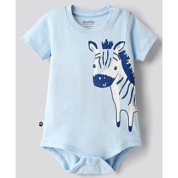 Bonfino 100% Cotton Half Sleeves Onesies With Animal Print Pack Of 3 - Light Blue White & Blue