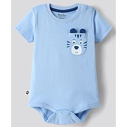 Bonfino 100% Cotton Half Sleeves Onesies With Animal Print Pack Of 3 - Light Blue White & Blue