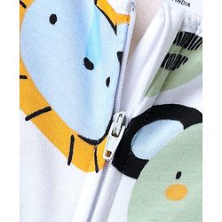 Bonfino 100% Cotton Knit Full Sleeves Sleepsuit with Cub Print - White