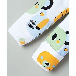 Bonfino 100% Cotton Knit Full Sleeves Sleepsuit with Cub Print - White