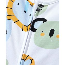 Bonfino 100% Cotton Knit Full Sleeves Sleepsuit with Cub Print - White