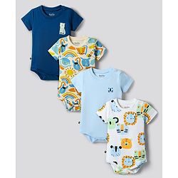 Bonfino 100% Cotton Knit Half Sleeves Animal Printed Onesies Pack Of 4 - Multicolor