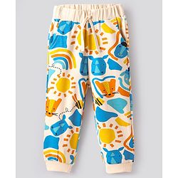 Bonfino 100% Cotton Knit Ankle Length Lounge Pant with Animal Print - Off White